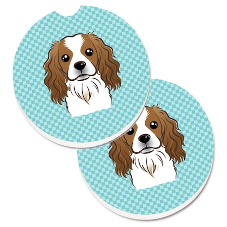 Carolines Treasures Checkerboard Blue Cavalier Spaniel Set of 2 Cup Holder Car Coaster BB1162CARC